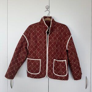 Omoone Women's Cropped Quilted Jacket Floral Printed